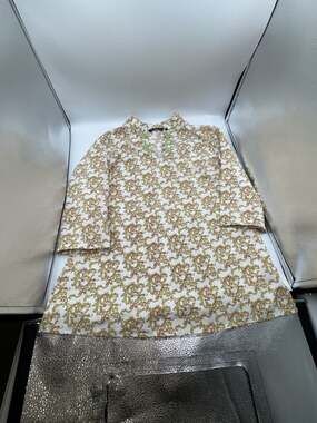 First Class Green Floral Pattern Button Up Blouse